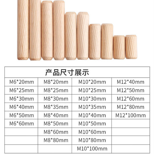 Manqiju national standard round wood tenon/wood bolt/wood stick/wood plug/wood chips/wood figure/wood pin/wood wedge/wood tip furniture connector 6mm*40mm (100 pieces)