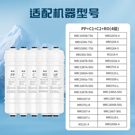 Pure Jing suitable for Midea water purifier filter element S1 series PAC composite C1 front activated carbon C2 rear activated carbon RO reverse osmosis membrane water purifier filter element general MRC1592A-50G [full set of M6 series 4 pieces]