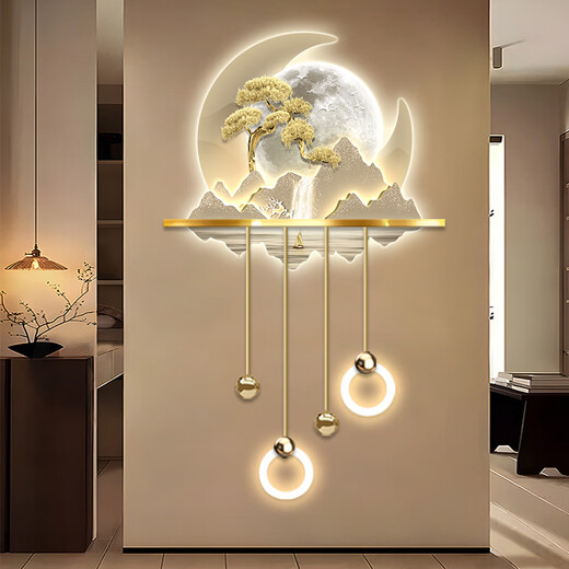 Drawing the modern light luxury entrance of the town, luminous decoration painting, three-dimensional corridor, corridor end LED wall light painting, new Chinese landscape painting, ZP3880 [Fulu Jinshan] Overall size: 80*132cm LED light painting (220V plug-in model + remote control) High-transparent acrylic + UV fine sculpture + three-dimensional physical metal lamp