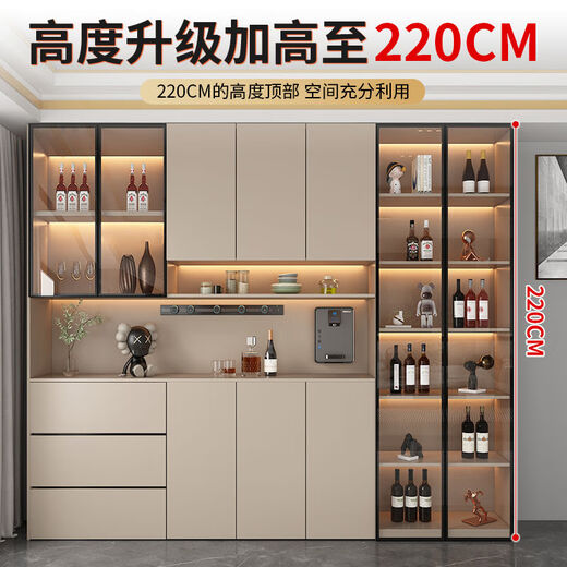 XMSJ2024新款餐柜高柜一体靠墙现代简约轻奢茶水酒柜储物柜 奶油咖款式12240*40*220