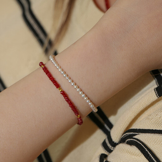 Huangben Sunset Rose Pigeon Blood Ruby Single Circle Bracelet Sand Gold Finishing Temperament Versatile Simple Personalized Bracelet Women's Gift Plain Chain Style With Extended Chain