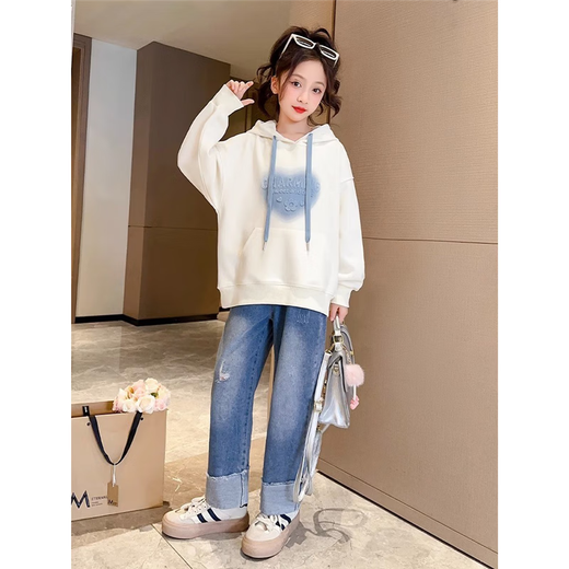 Girls autumn sweatshirt 2025 new big children's spring and autumn style fashionable girls hooded clothes children's fashionable tops XGT-Y04 [Apricot color] spring and autumn style 160cm
