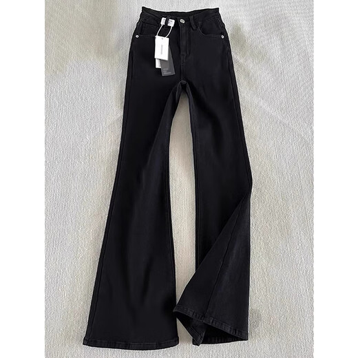 Cotton Willow Scimitar plus velvet thickened jeans for men autumn and winter new high street vibe trendy brand narrow version boot-cut pants FY9131 black plus velvet high quality L 115-130Jin Jin is equal to 0.5 kg