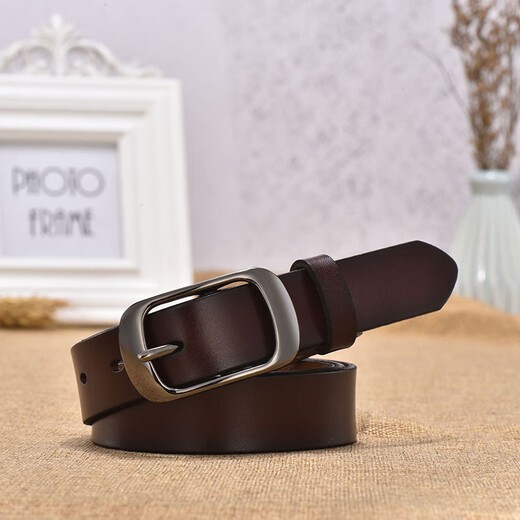 Women's belt cowhide retro simple versatile belt for women Korean version universal student fashion casual pin buckle trouser belt narrow gun buckle - coffee color 110cm