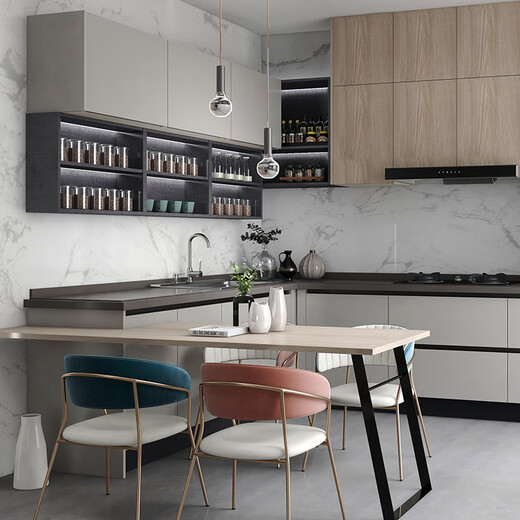 Haier kitchen cabinets custom integrated cabinets modern minimalist kitchen integrated kitchen whole house customized quartz stone countertops limited to Beijing 500 prepayment