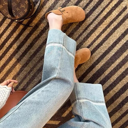 
Nan Ding Yagre maternity jeans summer elastic wear maternity pants cropped pants loose straight pants maternity suit summer wear light blue belly support L105-125Jin[Jin equals 0.5 kg]