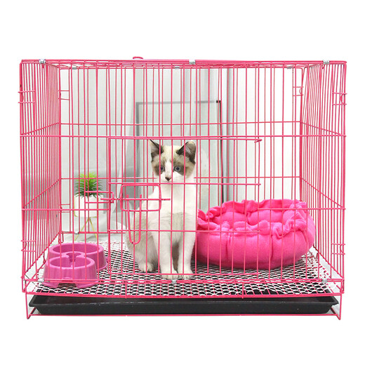 Cat Cage Encrypted Small Kitten Cage Home Indoor Foldable Transport Cage Convenient Rabbit Cage Chicken Cage Cage (with tray + food bowl + foot pad + cotton nest) Pink 76 encryption (3.0) 76*50*60