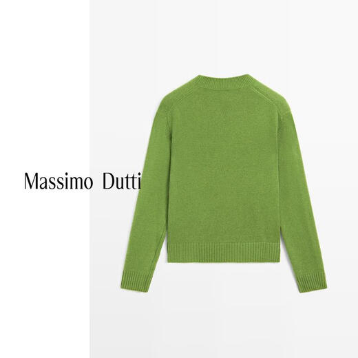 Massimo Dutti autumn and winter new product 2025 women's classic versatile basic wool blended round neck sweater sweater 05620593 Green XS (165/84A)