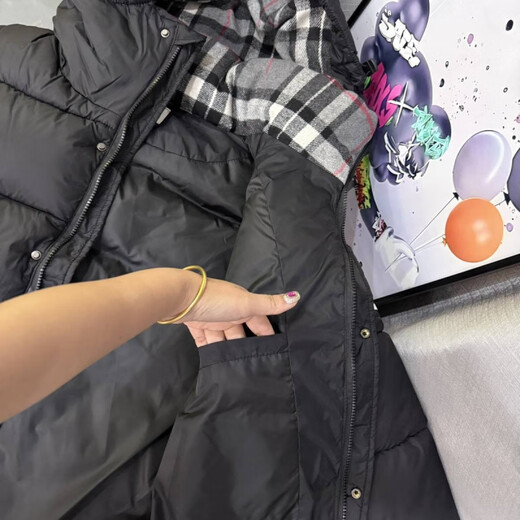 B PRORSUM Burberry Autumn and Winter Thickened Removable Sleeve Jacket Fashionable Versatile Warm Jacket for Men and Women Hooded Nose Black 2XL Recommended Weight 120-140