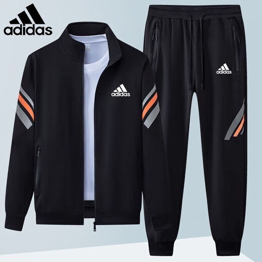 Adidas Clover Sports Jacket Set Men's Casual Autumn 2024 New Versatile Sweater Two-piece Set Trendy Slim Jacket AD5569 Black Jacket + Sweatpants 2XL
