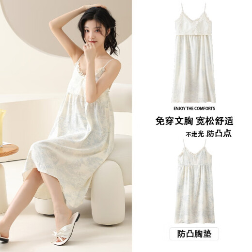 Modal Cloud Cotton Suspender Nachthemd für Frauen mit Brustpolster sexy reine und sexy Pyjamas für Frauen Sommer gestreift gedruckt zu Hause Kleidung QM6627 L