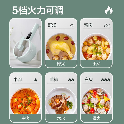 苏泊尔（SUPOR）迷你电煮锅多功能锅学生宿舍小型电锅 煎炒泡面辅食锅便携式长柄 智能定时单人双人插电火锅电炒锅 1.6L 5档触屏预约保温+蒸笼H20YC841A