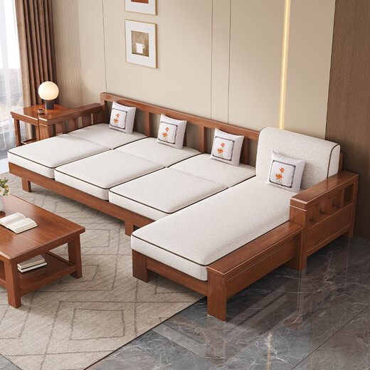 Mu Tisen Chinese solid wood sofa living room combination modern simple large and small apartment sofa bed dual-purpose fabric furniture removable and washable four-seater + imperial concubine couch special price impulse