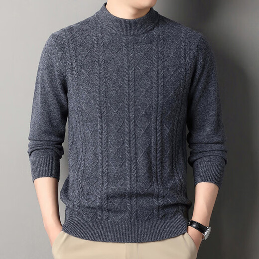 Deer King Optim high-end brand cashmere sweater men's sweater 2025 winter thickened bottoming sweater middle-aged warm pure cashmere sweater medium gray M 165 recommended weight 100-120Jin Jin equals 0.5 kg
