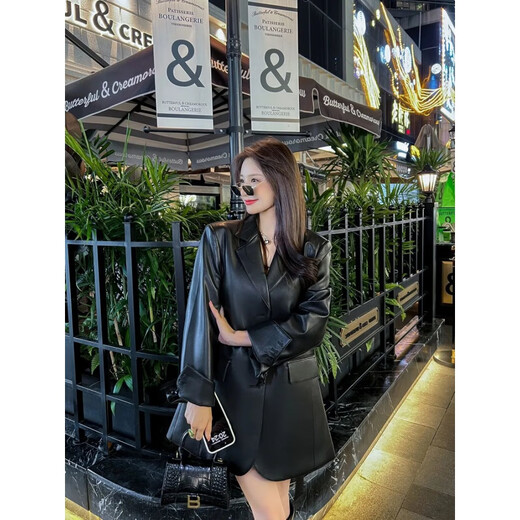 Yu Jin Black PU Lederanzug Jacke für Frauen 2024 Frühlings- und Herbst neu
