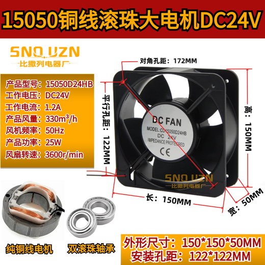 
Huilide Customized 8 Copper wire ball 15050/15051 chassis, cooling fan DC24V 15CM DC axial flow fan 15050 large motor ball model DC24V+ metal mesh