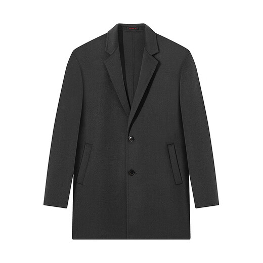 Qipai 100% wool men's woolen coat spring and summer business casual mid-length double-sided woolen coat dark gray 2XL