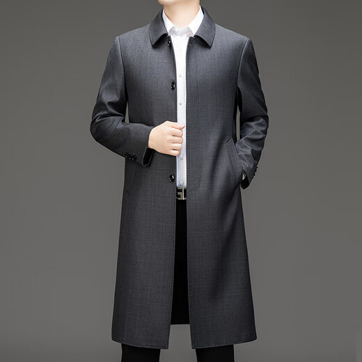 Pierre Cardin spring and autumn knee-length windbreaker for men, middle-aged and elderly dads business casual wool coat black 195XXXXL 185-200Jin Jin equals 0.5 kg