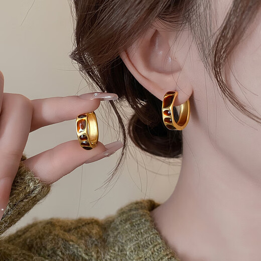 LANSILL Maillard leopard print hoop earrings for women 2025 new high-end light luxury earrings niche earrings autumn and winter earrings E4118 Maillard leopard print earrings