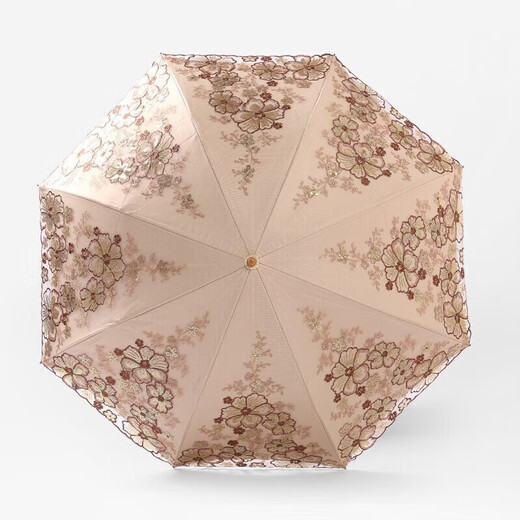 MODX防晒防紫外线黑胶遮阳伞女神蕾丝刺绣太阳伞晴雨两用折叠伞新款 7208贰折黄色