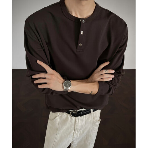 American Waffle Henry Collar Long Sleeve T-Shirt for Men Spring and Autumn New Trendy Brand Handsome Heavy Bottoming Shirt White XL (Recommended 120-130Jin Jin is equal to 0.5kg)