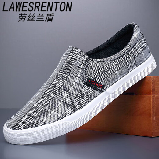 Lawesrenton Herrenschuhe Sommer atmungsaktiven Ein-Fuß-Plaidschuhen Herren Top Trendy Old Peking Canvas Schuhe Lazy Casual Schuhe Khaki Grey Canvas 39