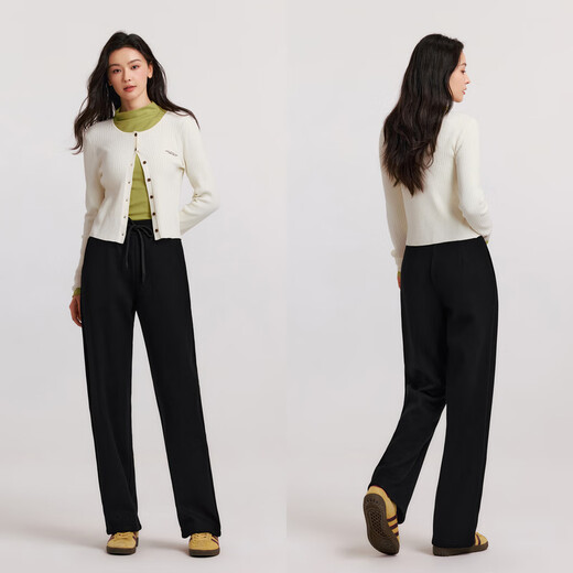 Semir shopping mall same style casual pants for women plus velvet trousers simple winter 2024 imitation wool wide leg pants 101724127016A