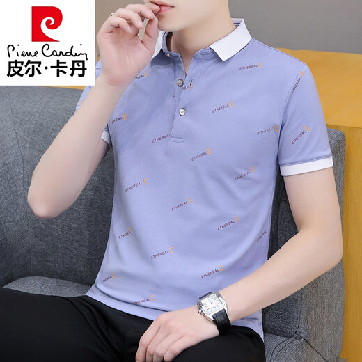Pierre cardin high-end brand short-sleeved T-shirt men's lapel polo shirt summer loose trendy versatile T-shirt top men's clothing 679 black 3XL [161-170Jin[Jin equals 0.5 kg]]