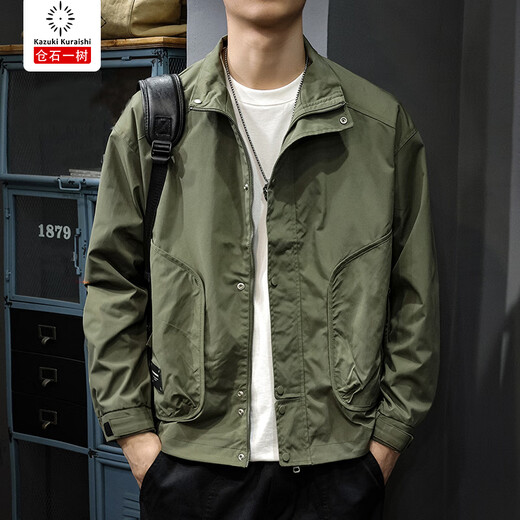 Kuraishi Kazuki high-end outdoor handsome men's jacket spring and autumn new American casual stand collar loose short work jacket Moni Green XL suitable weight 135-150Jin Jin equals 0.5 kg