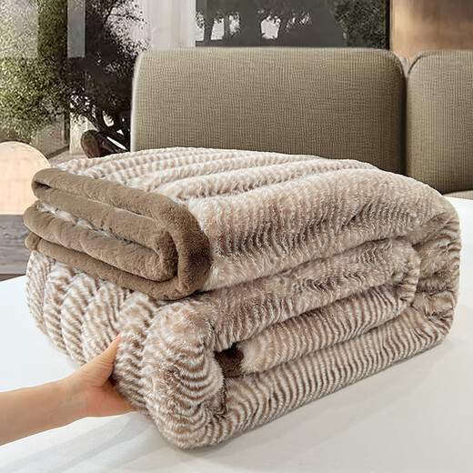 Nanjiren imitation fur blanket, winter thickened plush blanket, wedding blanket, home sofa blanket, plus velvet nap blanket, color wave pattern, coffee brown, velvet thickening, warm to the touch 200*230cm