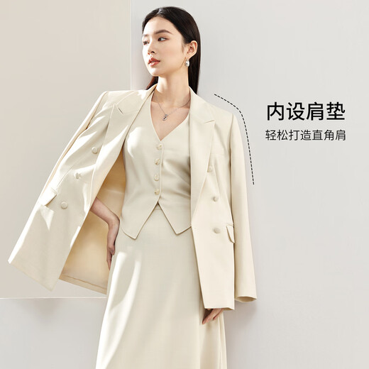 Shandubila Fashion Suit Suit Women's Spring and Autumn Commuting Suit Jacket Vest A-Line Skirt Three-piece Set Oatmeal M