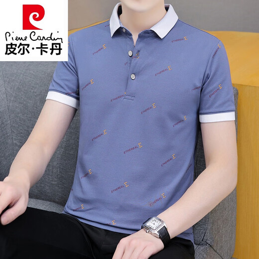 Pierre cardin high-end brand short-sleeved T-shirt men's lapel polo shirt summer loose trendy versatile T-shirt top men's clothing 679 black 3XL [161-170Jin[Jin equals 0.5 kg]]