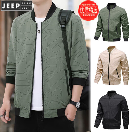 JEEP SPIRIT服男士外套2024春秋季新款褂子修身显瘦休闲青年夹克上衣 K12109 黑色 M 建议 95-100 斤
