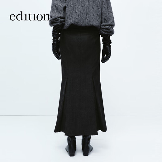 Edition suit long skirt for women 2024 winter new design niche wool hip-covering fishtail skirt dark floral gray S 160