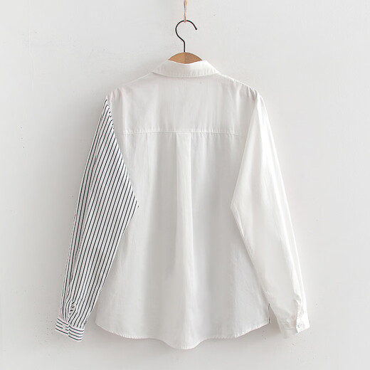 Nuanqiao cotton shirt women's long-sleeved Japanese spring and autumn loose striped splicing small fresh embroidered top casual cotton shirt striped M (95-125Jin Jin equals 0.5 kg)