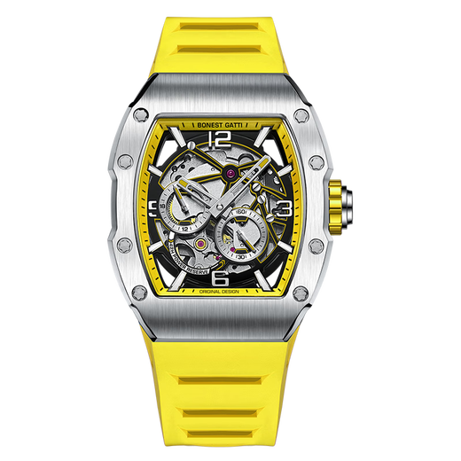 Bonest gatti watch masculin allemand entièrement automatique creux mécanique montre mécanique lumineuse vitier baril de baril pour hommes givrés de petit ami de petit ami argenté jaune BG9903-a