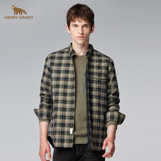 HENRY GRANT Henry Grant classic versatile long-sleeved plaid Korean style slim-fit plaid shirt men's top plaid navy (QSC244200U211) 46 (170/88A)