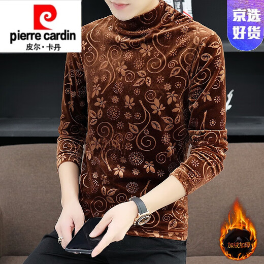 皮尔卡丹（pierre cardin）加绒男士半高领长袖恤打底衫金丝绒中高领男装社会人上衣体恤 693黑色 薄款 M