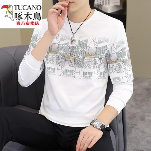 啄木鸟（TUCANO）2025春秋新款男士欧货长袖T恤加肥加大码卫衣男装个性打底衫上衣 薄款 【春秋】6628卡其 2XL 150-165斤