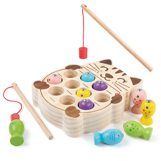 Fun Die de educación temprana para niños Gatito pesca de gatito Coda de pesca Desarrollo de inteligencia Enfoque Entrenamiento de escritorio juguete de madera Pesca de ohye-dinosaur 0.54