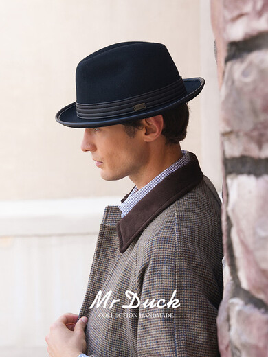 Mr DUCKMr DUCK25 Winter Australian Superfine Wool Top Hat Men's Foldable British Jazz Hat Sheepskin Hatband Meteorite Black 100 Wool XL Suitable for Head Sizes Over 60, Head Size Shot