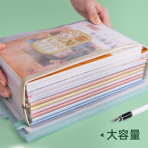 递乐A4文件袋大容量拉链袋学生网纱试卷学科目分类袋收纳作业资料补习袋 三层1484 作业款 双层网纱补习袋 作业款