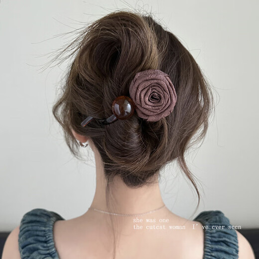 Autumn and winter Maillard dry rose bead hair clips for women, high-end twist clips on the back of the head, hair clips, hair accessories for women, hot-selling 2-piece set, 2 pieces