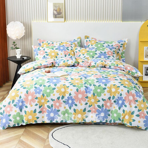 Kangtong pure cotton four-piece thickened pure cotton four-piece twill double quilt cover four-piece bedding set colorful 1.8m four-piece quilt cover 2x2.3m
