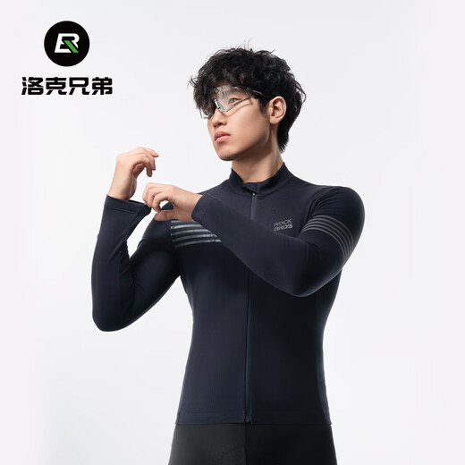Rock Brothers long-sleeved cycling jersey warm and windproof men's road mountain bike sportswear top autumn and winter Nalan-spring and autumn warm navy blue 10-20 C L