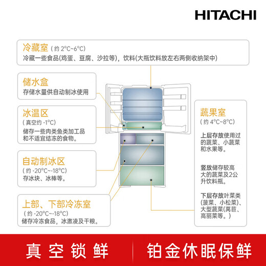 HITACHI Hitachi Refrigerator 540L Mirror Large Capacity Embedded R-HW540RC Vacuum Freshness Automatic Ice Making Level 1 Energy Efficiency Imported Crystal White