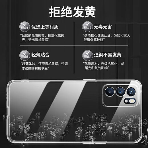OPPO original Reno6 mobile phone case Reno6Pro silicone HD transparent full-inclusive simple anti-fall soft shell protection Full-inclusive lens HD ice-transparent shell 1 package OPPOReno6