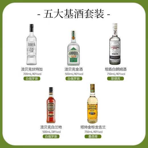 Aubecks sechs große Basisweine DIY Cocktails und ausländische Weine, Whisky Brandy Vodka Tequila Gin Flasche importiert [fünf große Basisweine 2] 5 Flaschensets, um Geschenke zu geben