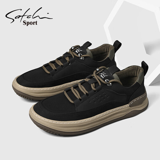 SATCHI men's shoes spring and autumn new breathable fashion business casual shoes soft sole sports men's sneakers trendy cloth shoes black 40 leather shoe size