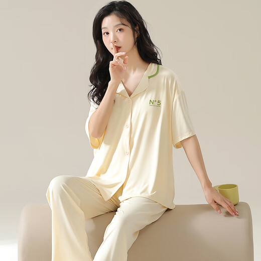 
Catman Modal pajamas for women in spring and summer cardigans for short-sleeved trousers for large size women's thin home clothing suits can be worn outside 12111 M (recommended weight is 90-100 Jin [Jin equals 0.5 kg])